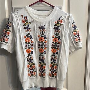 Floral Embroidered White Top